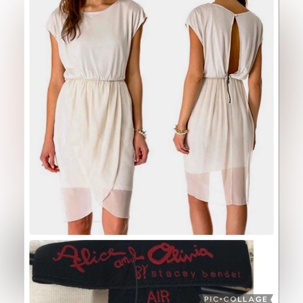 Rare!! Nwt Alice+Olivia 100% Silk, Air Nude Tulip Dress Draped Tulle Size S